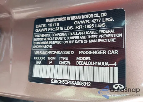 2019 Infiniti Qx30 Luxe z USA, uszkodzony, nr VIN SJKCH5CP4KA008012